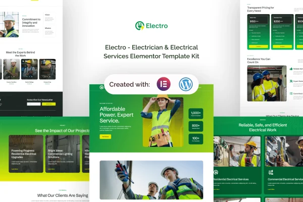 Electro electrician and electrical services Elementor template kit preview