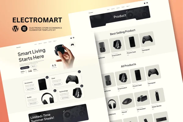 Electromart Elementor template kit preview for an electronics store