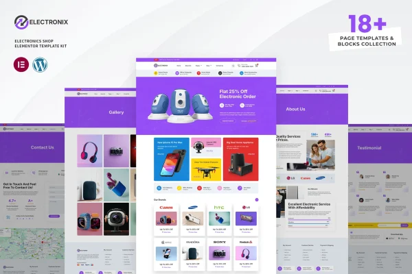 Electronix electronics shop Elementor template kit preview
