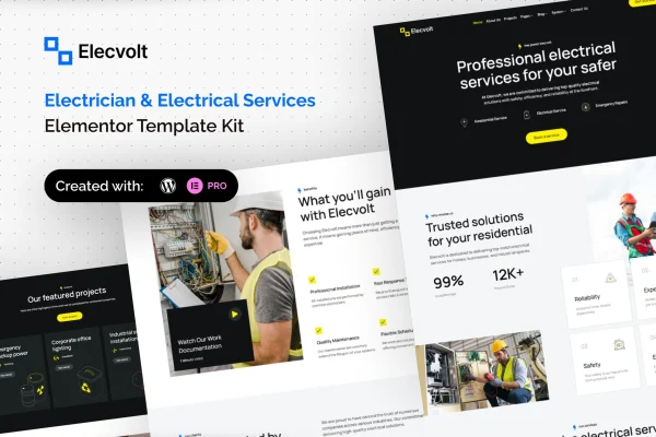 Elecvolt electrician and electrical services Elementor template kit preview