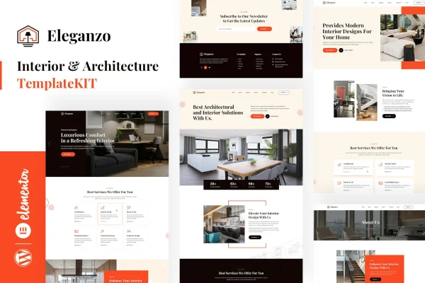 Eleganzo interior and architecture Elementor template kit cover image