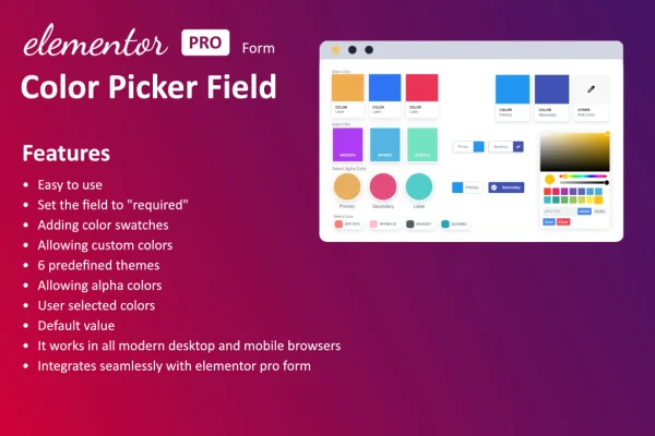 Elementor Form - Color Picker plugin banner showing a color field in a form