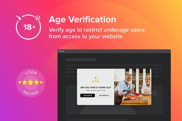 Elfsight Age Verification CC plugin banner showing an age check popup