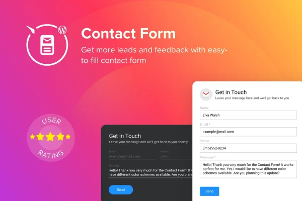 Elfsight Contact Form CC plugin banner showing a contact form layout