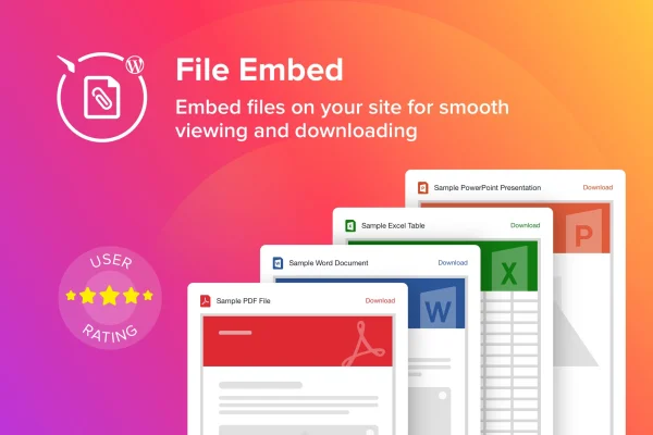 Elfsight File Embed CC plugin banner showing embedded document files