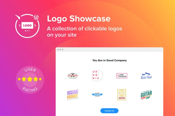 Elfsight Logo Showcase CC plugin banner with client logos in a grid