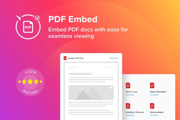 Elfsight PDF Embed CC plugin banner showing an embedded PDF viewer