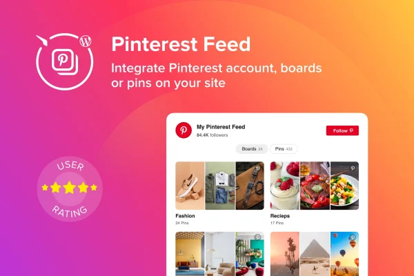 Elfsight Pinterest Feed CC plugin banner showing a Pinterest pin grid