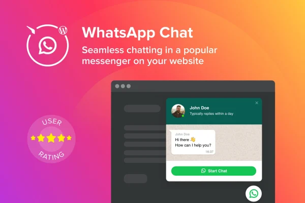 Elfsight WhatsApp Chat CC plugin banner with a WhatsApp chat widget
