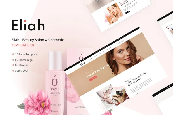 Eliah beauty salon and cosmetic Elementor template kit preview