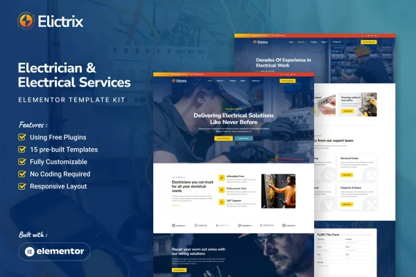 Elictrix electrician and electrical services Elementor template kit preview