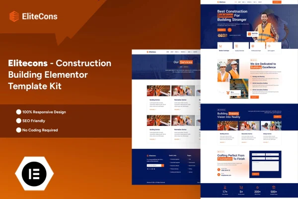 Elitecons construction building Elementor Pro template kit preview