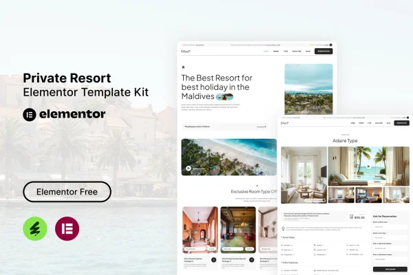 Elliad private resort Elementor template kit preview