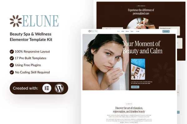 Elune beauty spa and wellness Elementor template kit preview