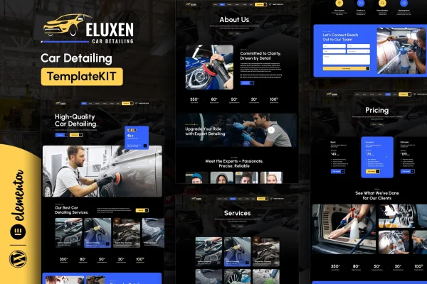 Eluxen car detailing services Elementor template kit preview