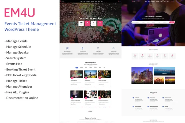 EM4U Theme event tickets WordPress theme preview