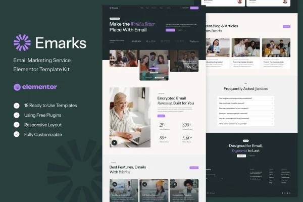 Emarks email marketing service Elementor template kit preview