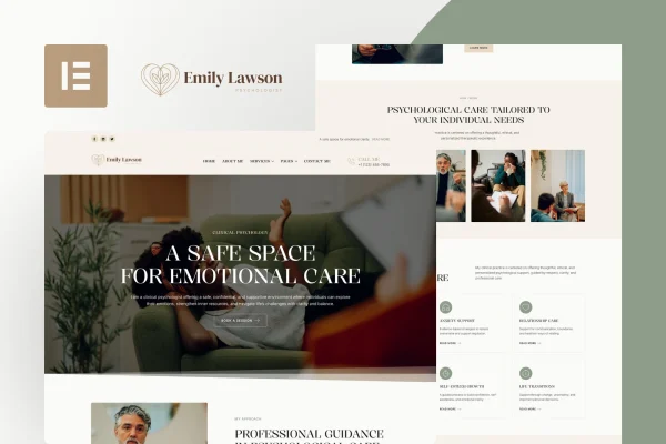 EmilyLawson psychologist and counsellor Elementor template kit preview