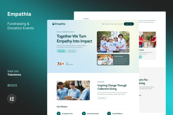 Empathia fundraising and donation events Elementor template kit preview