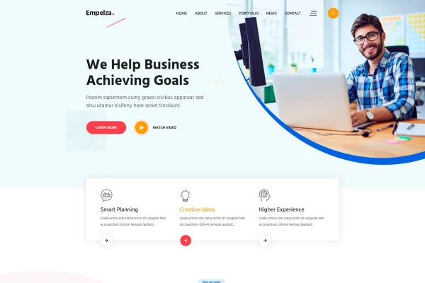 Empelza creative agency WordPress theme preview with minimalist white homepage layout