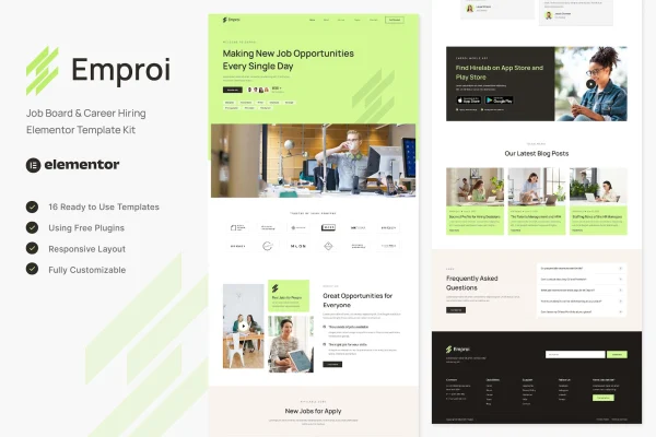 Emproi job board and career hiring Elementor template kit preview