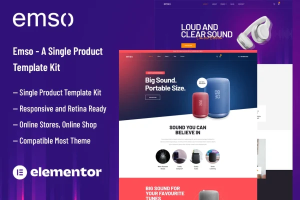 Emso single product Elementor template kit preview