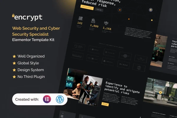 Encrypt cyber security Elementor Pro template kit preview