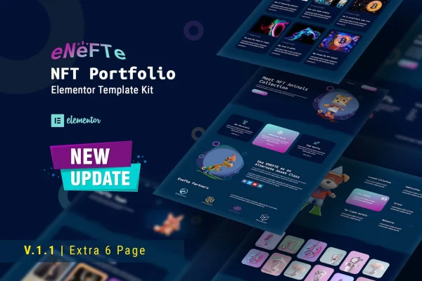 Enefte NFT portfolio Elementor template kit cover image