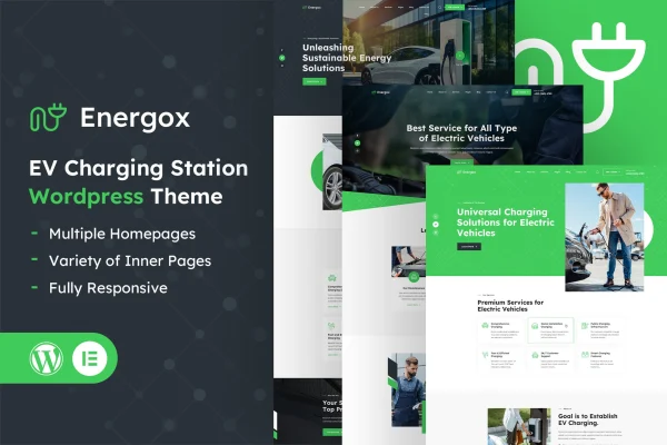 Energox EV charging station WordPress theme preview