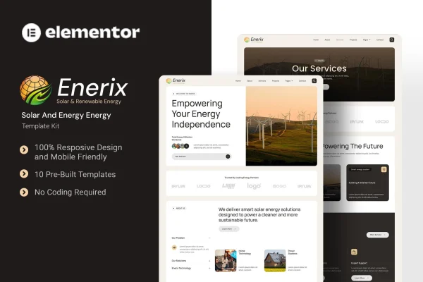 Enerix solar and renewable energy Elementor template kit preview