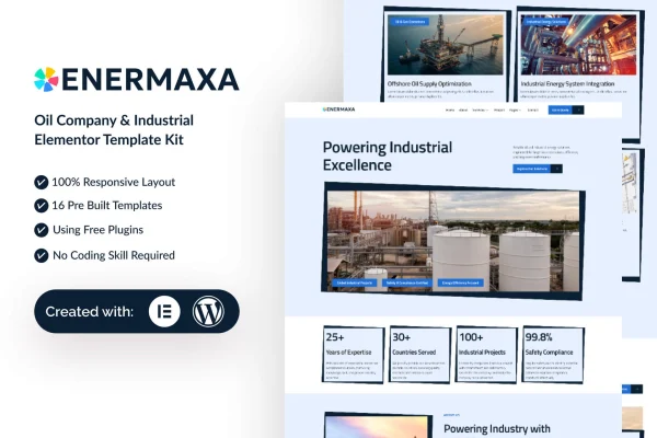 Enermaxa oil company and industrial Elementor template kit preview
