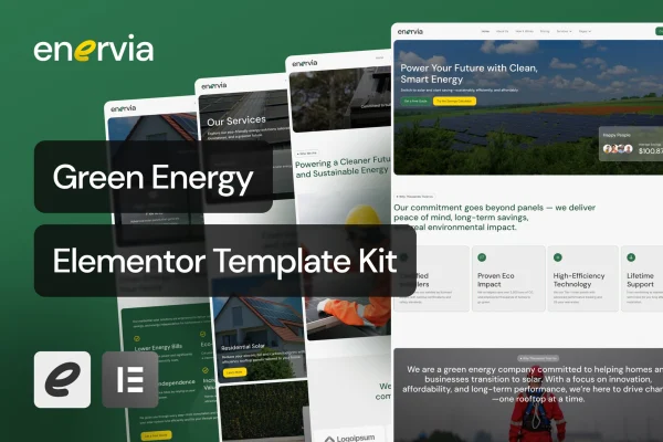Enervia green energy Elementor template kit preview