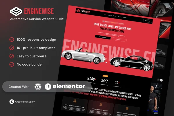EngineWise automotive service Elementor template kit cover image