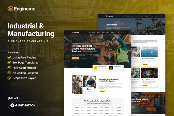 Enginome industrial and manufacturing Elementor template kit preview