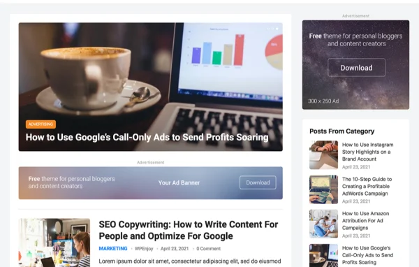 EnjoyNow Pro WordPress blog theme preview