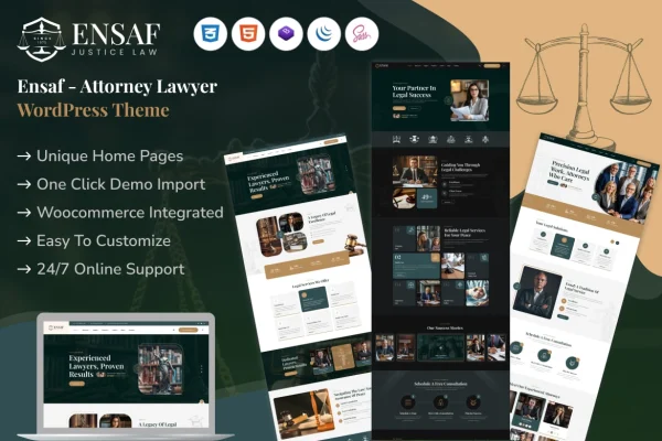 Ensaf attorney and lawyer WordPress theme preview