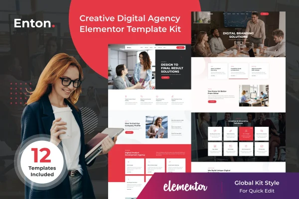 Enton creative agency Elementor template kit page previews