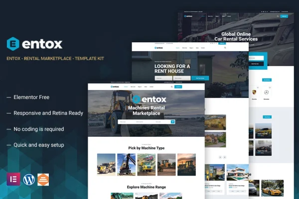 Entox car rental marketplace Elementor template kit preview