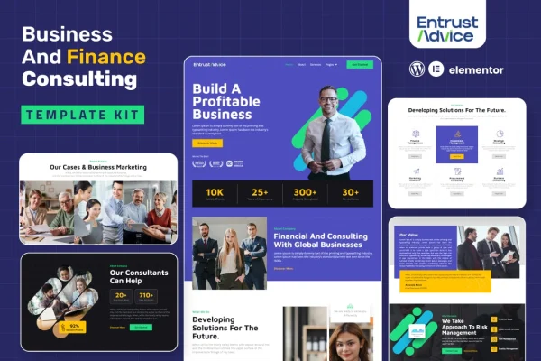 Entrust Advice business and finance consulting Elementor template kit preview