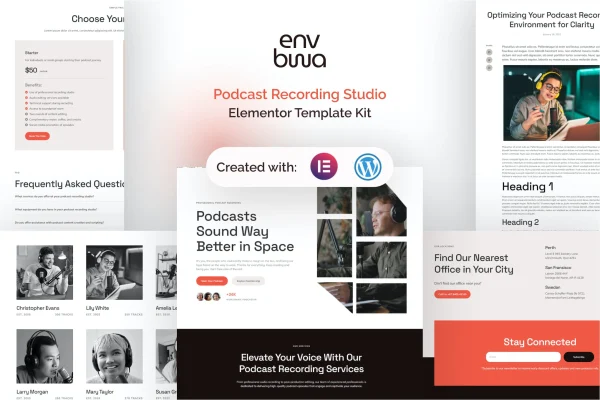 Envbwa podcast recording studio Elementor Pro template kit preview