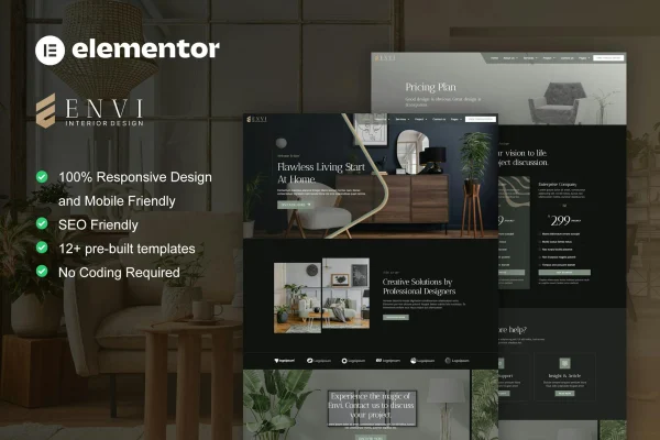 Envi interior design and architecture Elementor template kit preview