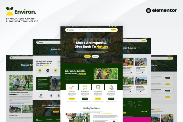 Environ environment charity Elementor template kit preview