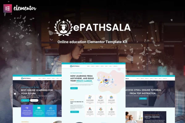 ePathsala online education Elementor template kit cover with course and instructor page previews