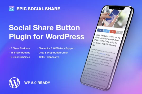 Epic Social Share plugin banner with social media share buttons