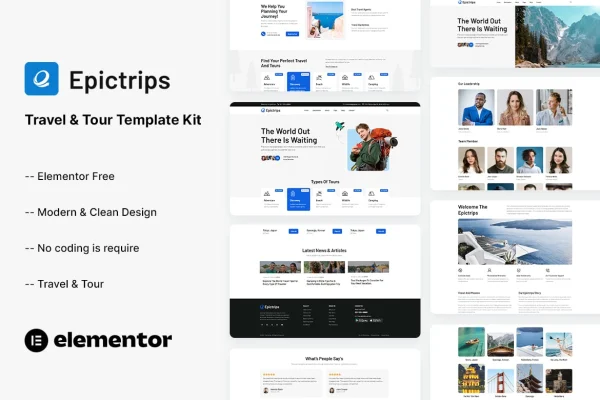 EpicTrips travel and tour Elementor template kit preview