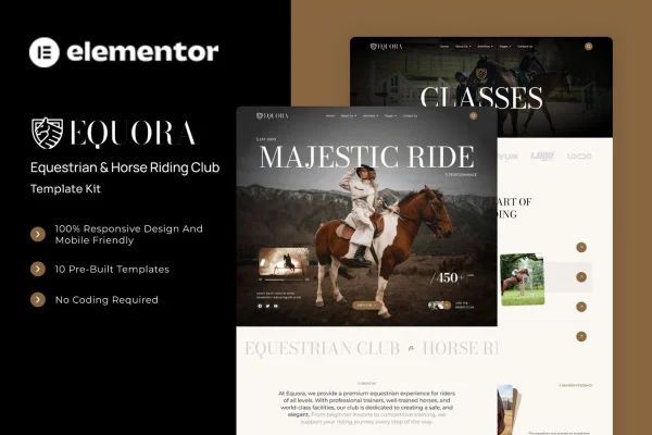 Equora equestrian and horse riding club Elementor template kit preview