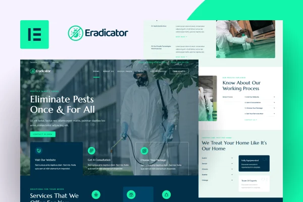 Eradicator pest control services Elementor template kit preview