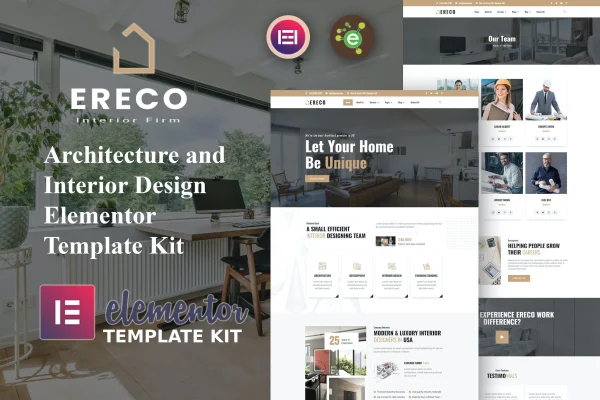 Ereco architecture and interior design Elementor template kit preview