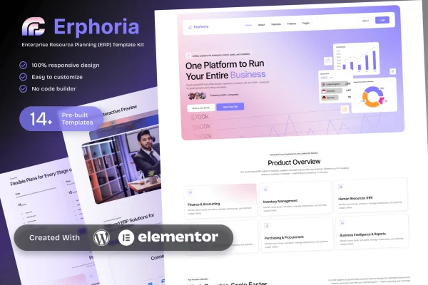Erphoria ERP SaaS Elementor template kit page previews