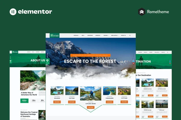 Escape forest travel adventure Elementor template kit preview